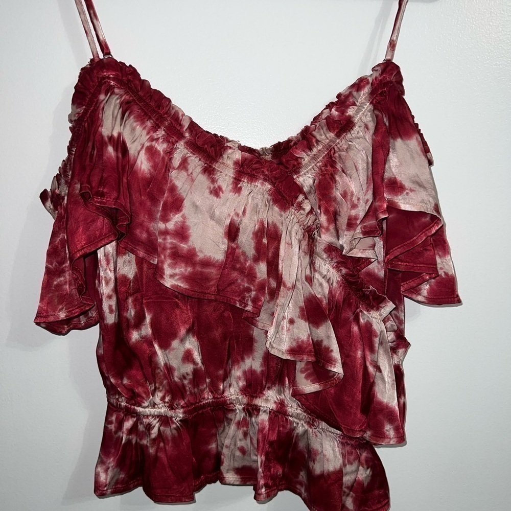 blue life open shoulder viscose top tie dye layer shirt size Small - Picture 2 of 11